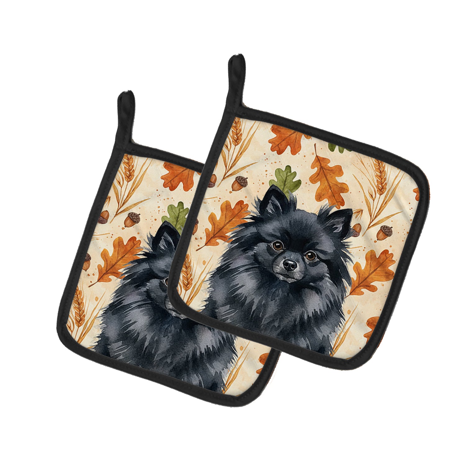 Caroline's Treasures Black Pomeranian Heirloom Fall Pair of Pot Holders