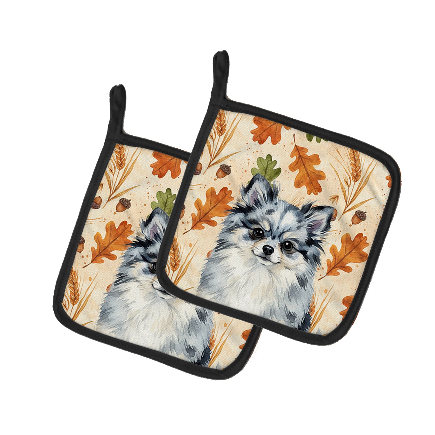 Caroline's Treasures Blue Merle Pomeranian Heirloom Fall Pair of Pot Holders