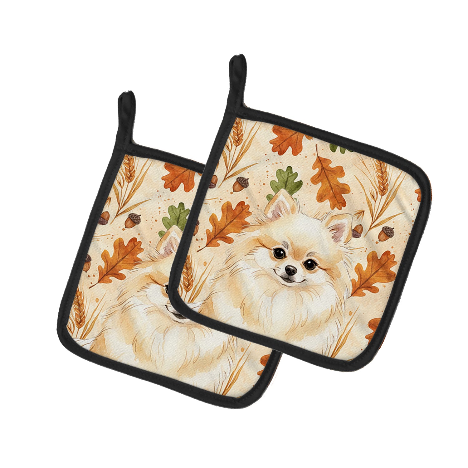 Caroline's Treasures Cream Pomeranian Heirloom Fall Pair of Pot Holders