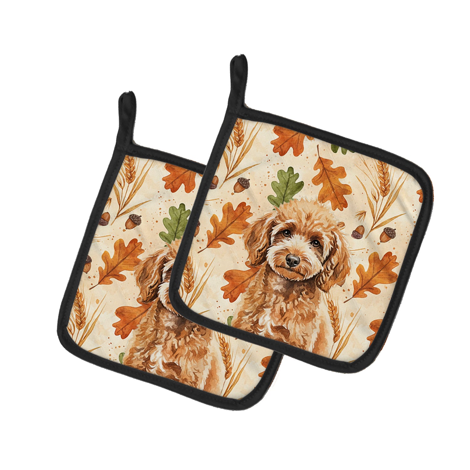 Caroline's Treasures Miniature Apricot Poodle Heirloom Fall Pair of Pot Holders
