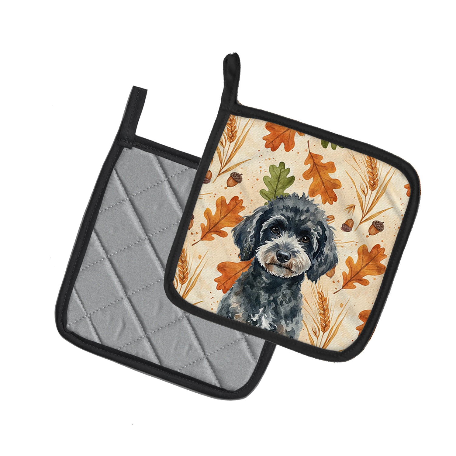 Caroline's Treasures Miniature Black Poodle Heirloom Fall Pair of Pot Holders