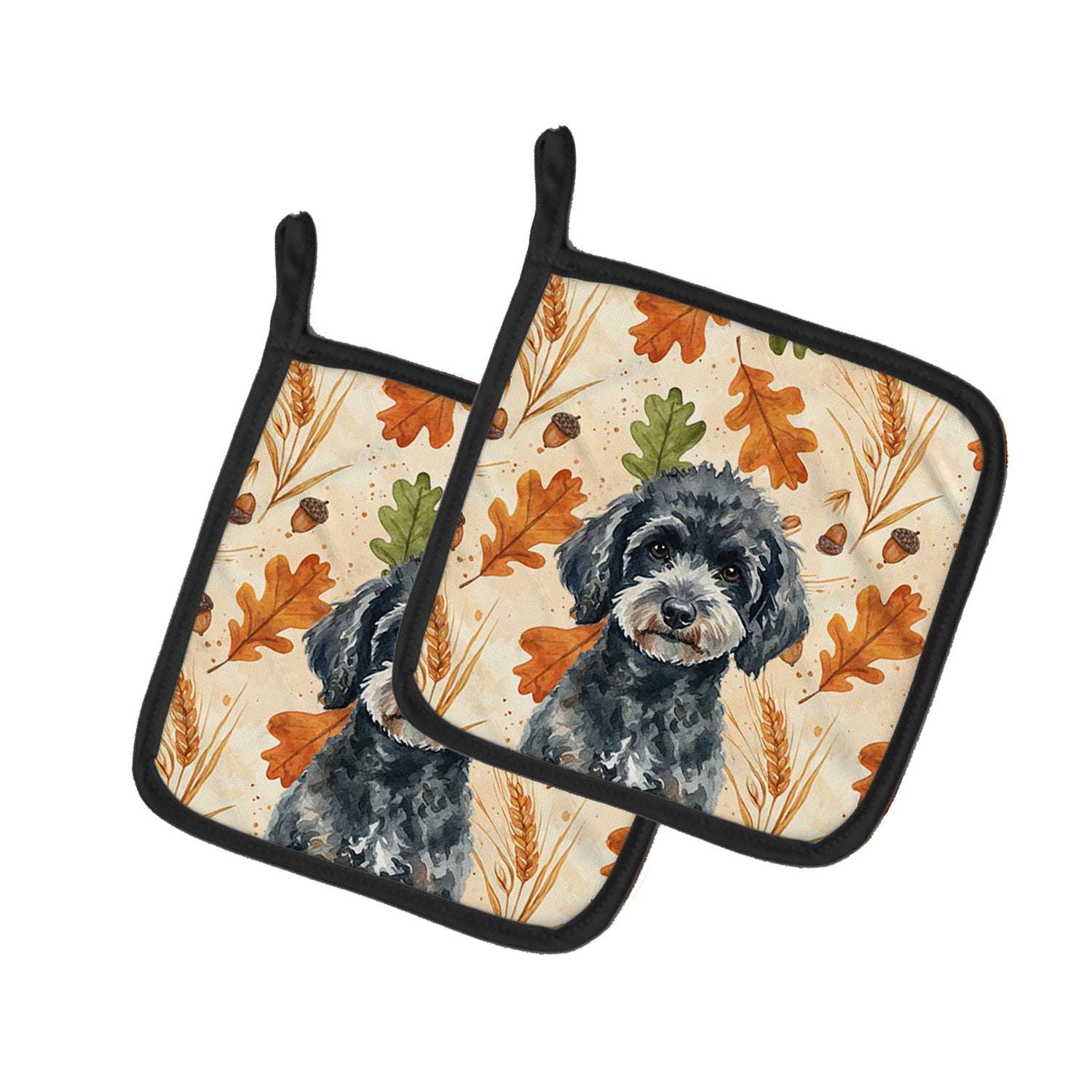 Caroline's Treasures Miniature Black Poodle Heirloom Fall Pair of Pot Holders