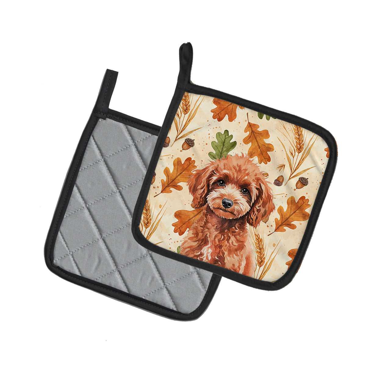 Caroline's Treasures Miniature Red Poodle Heirloom Fall Pair of Pot Holders