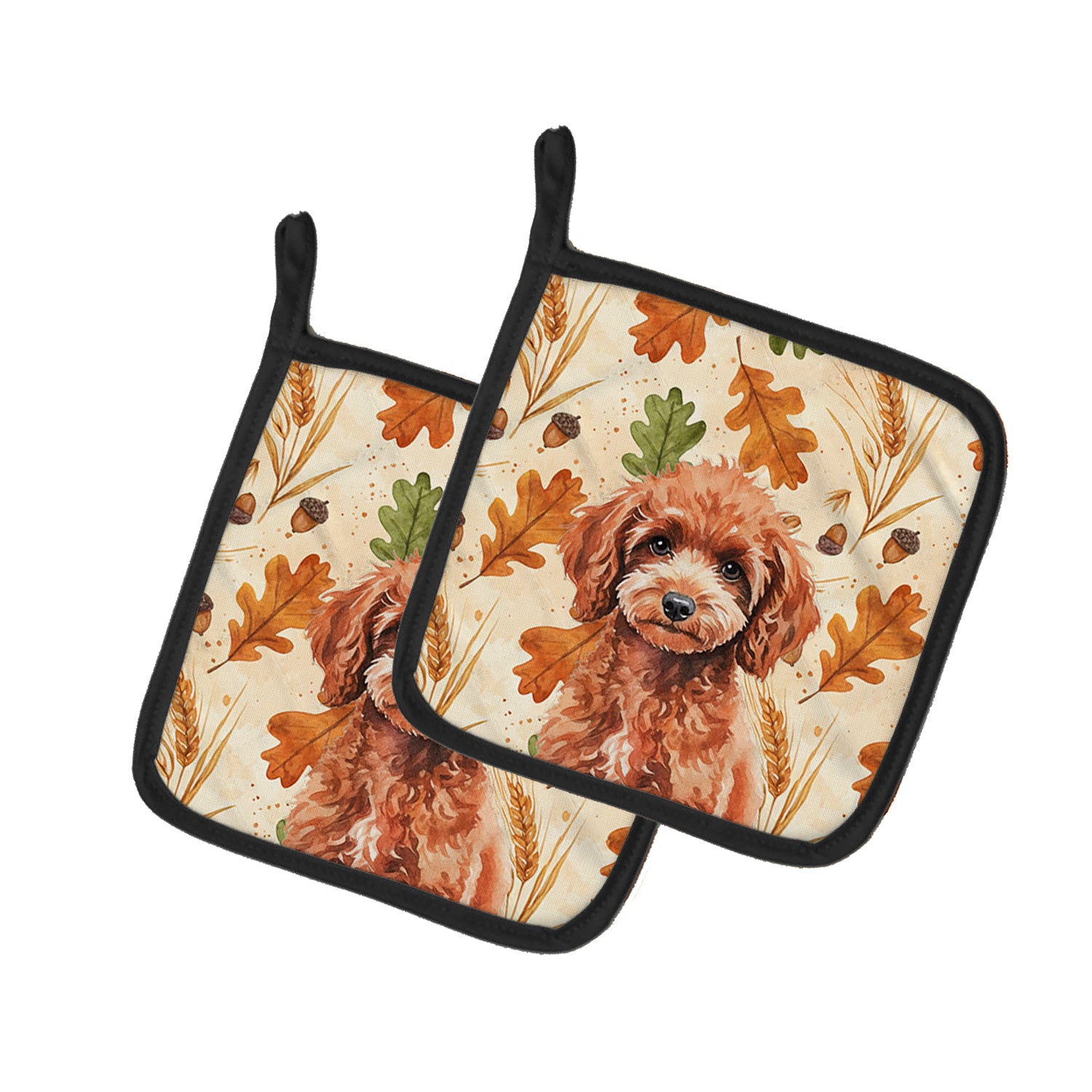 Caroline's Treasures Miniature Red Poodle Heirloom Fall Pair of Pot Holders