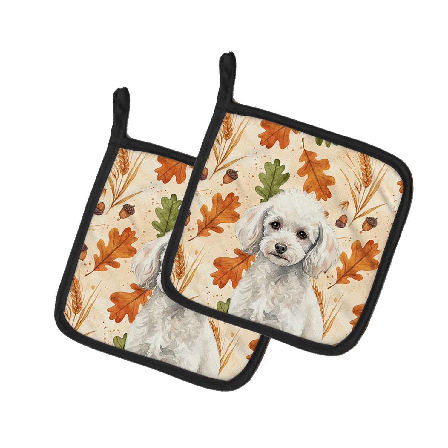 Caroline's Treasures Miniature White Poodle Heirloom Fall Pair of Pot Holders