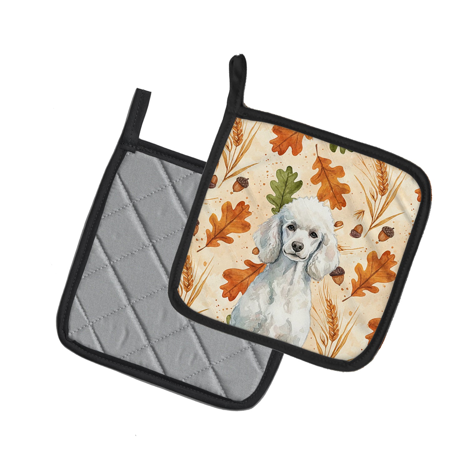 Caroline's Treasures Standard White Poodle Heirloom Fall Pair of Pot Holders