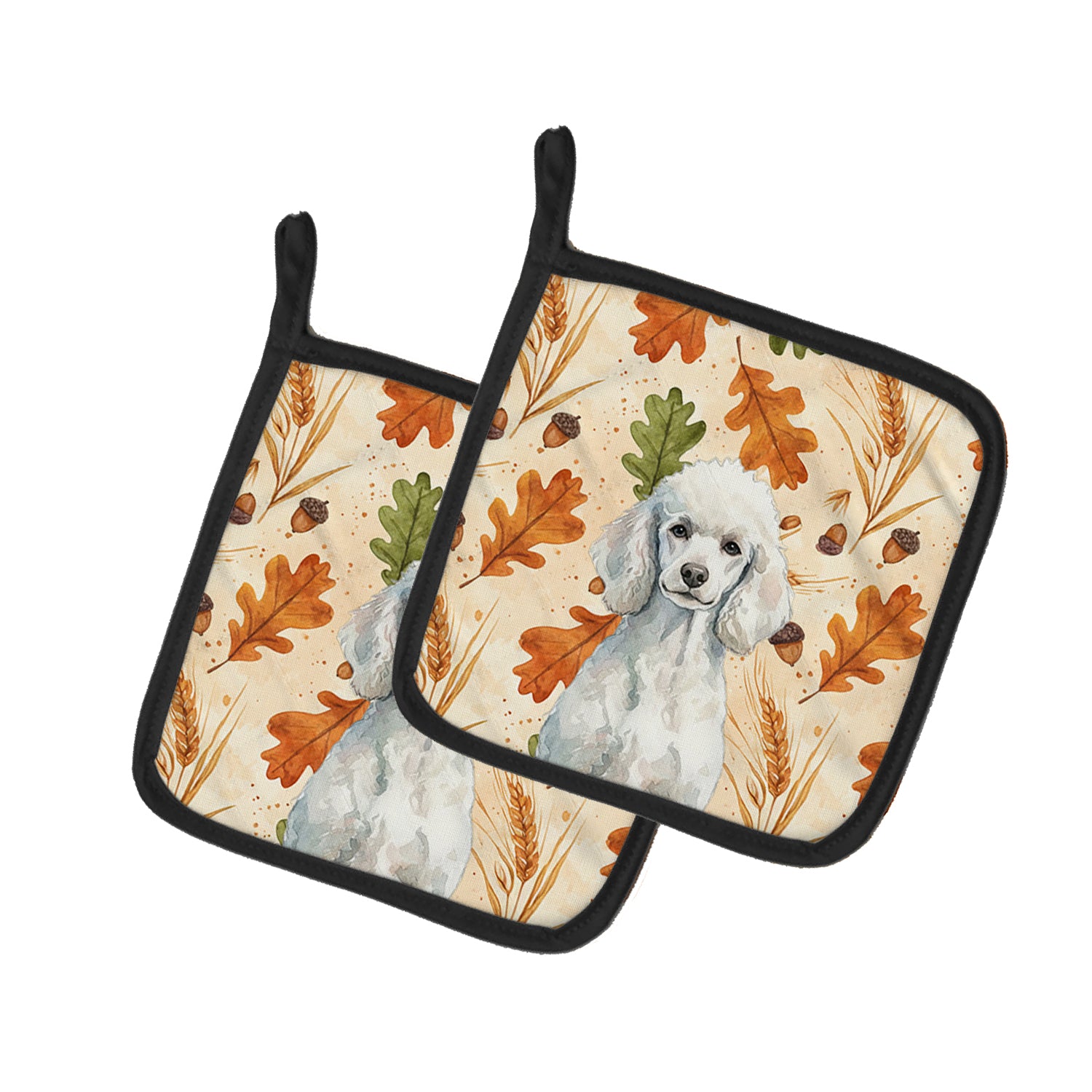 Caroline's Treasures Standard White Poodle Heirloom Fall Pair of Pot Holders