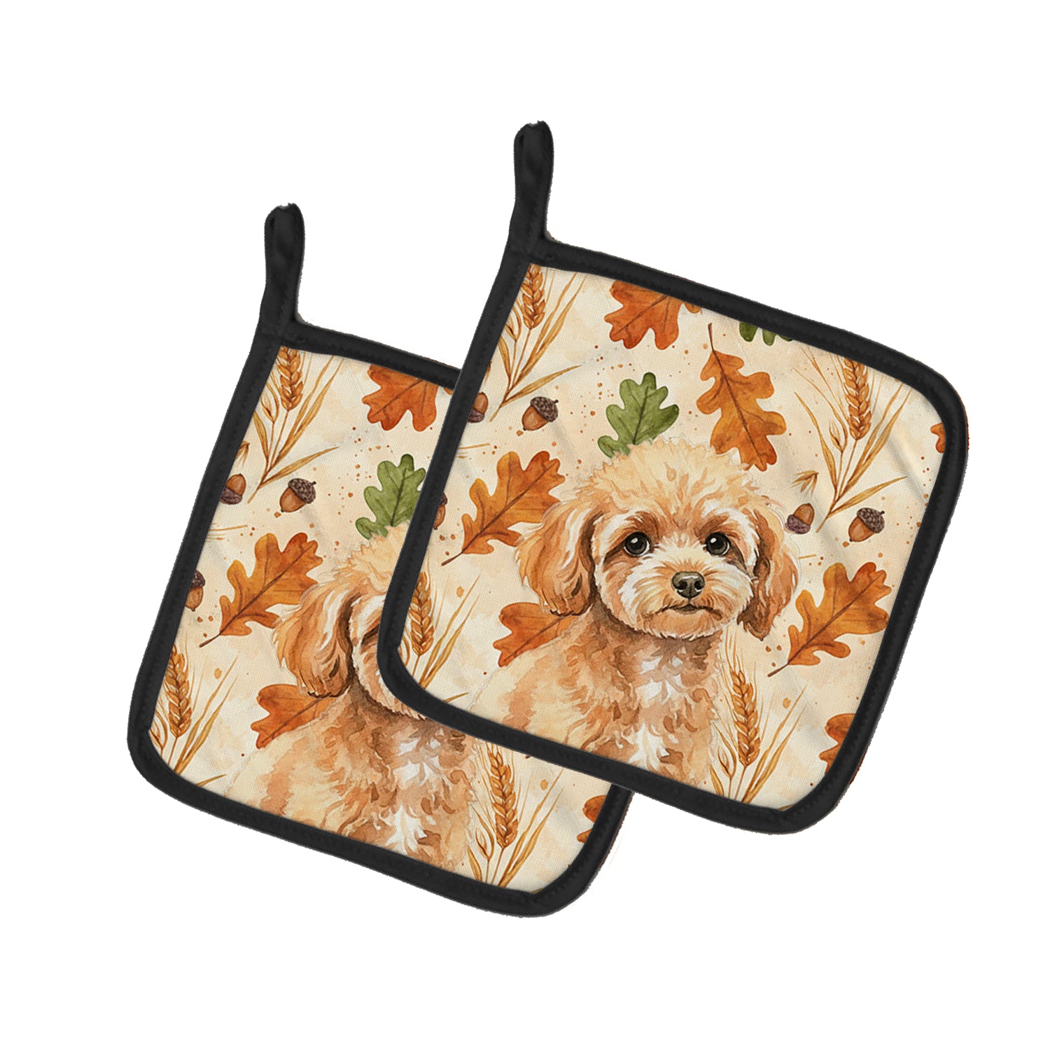 Caroline's Treasures Toy Apricot Poodle Heirloom Fall Pair of Pot Holders