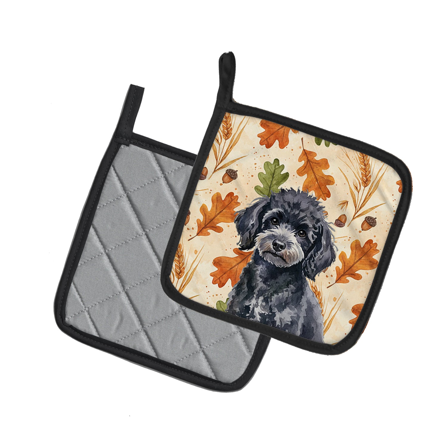 Caroline's Treasures Toy Black Poodle Heirloom Fall Pair of Pot Holders