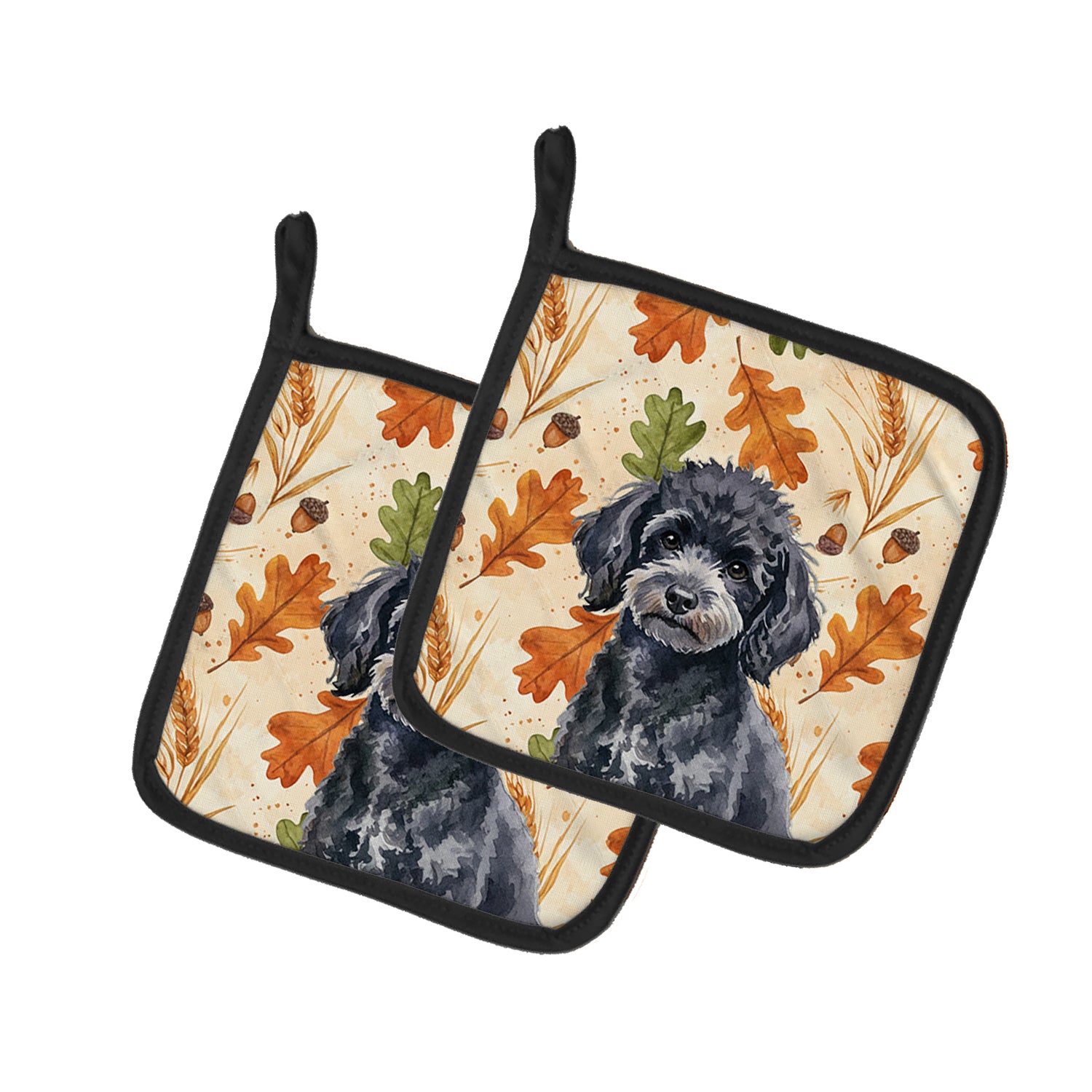 Caroline's Treasures Toy Black Poodle Heirloom Fall Pair of Pot Holders