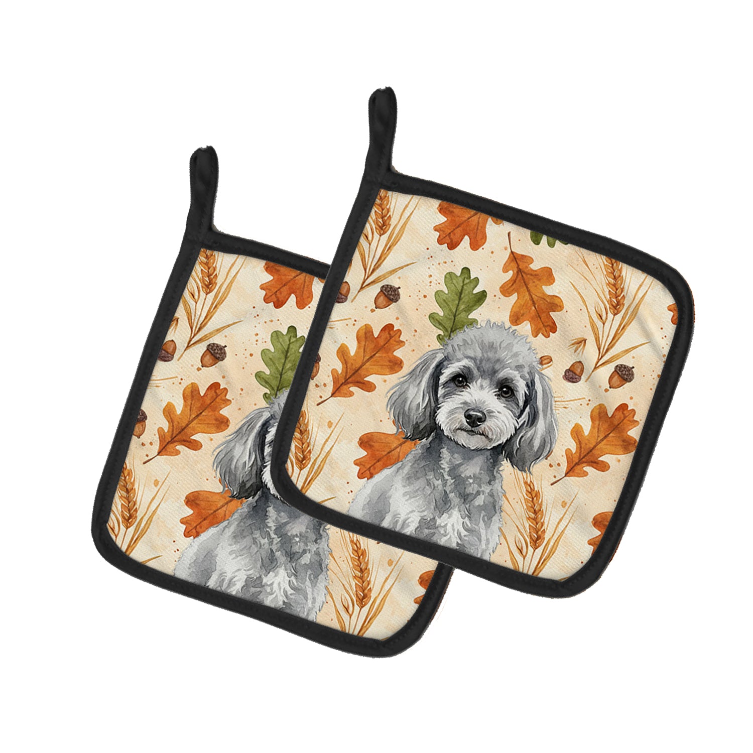 Caroline's Treasures Toy Silver Poodle Heirloom Fall Pair of Pot Holders