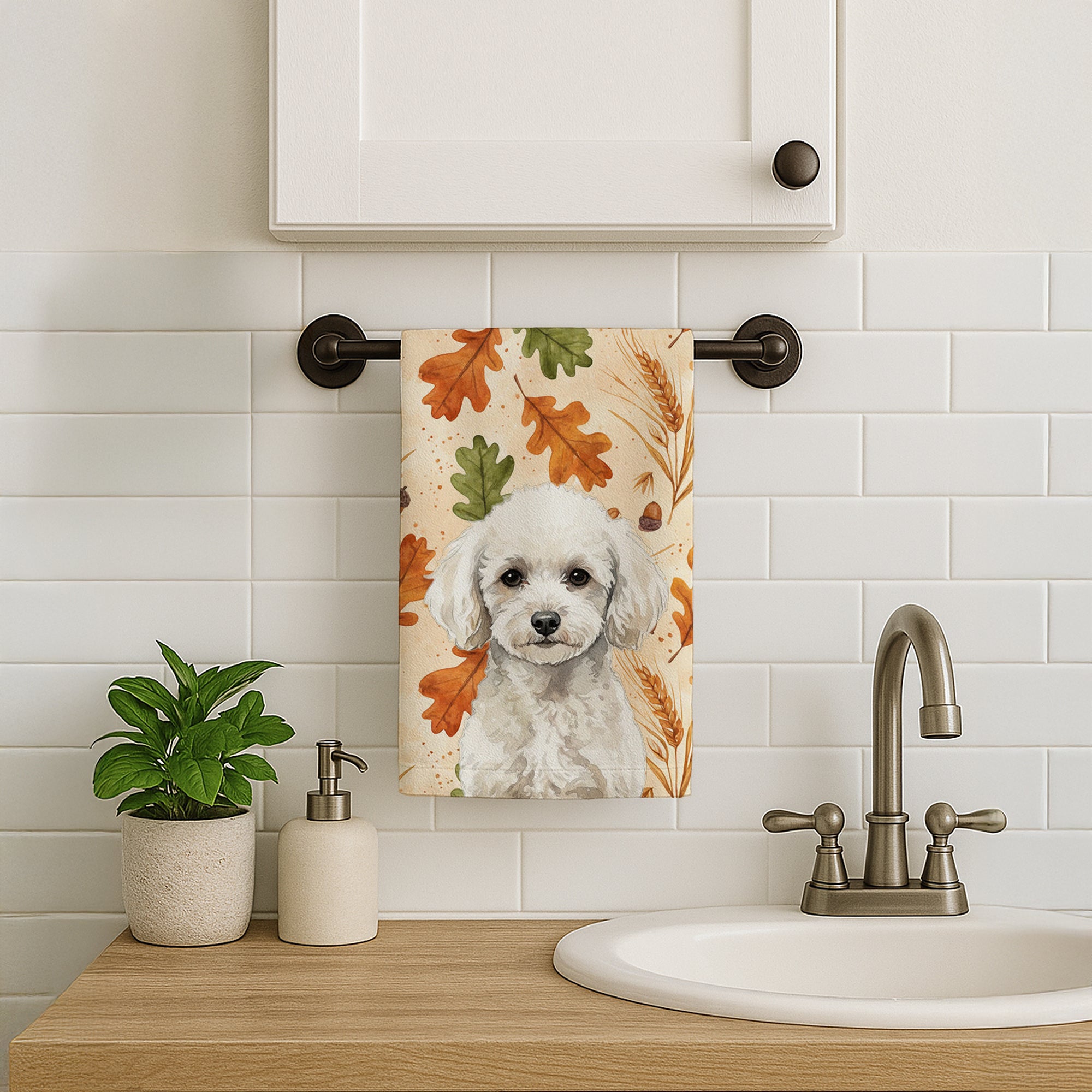 Caroline's Treasures Toy White Poodle Heirloom Fall Kitchen Towel
