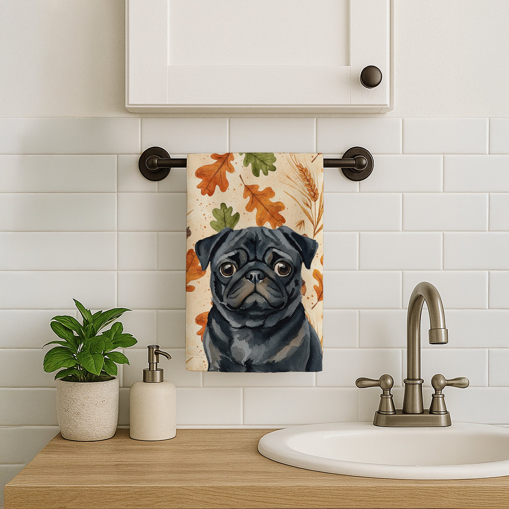 Caroline's Treasures Black Pug Heirloom Fall Kitchen Towel