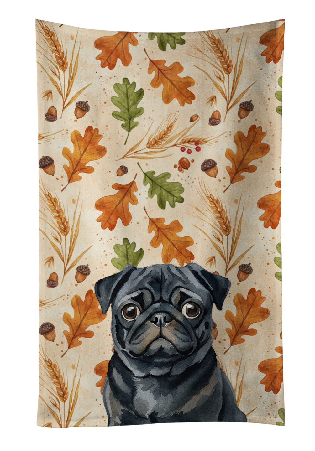 Caroline's Treasures Black Pug Heirloom Fall Kitchen Towel