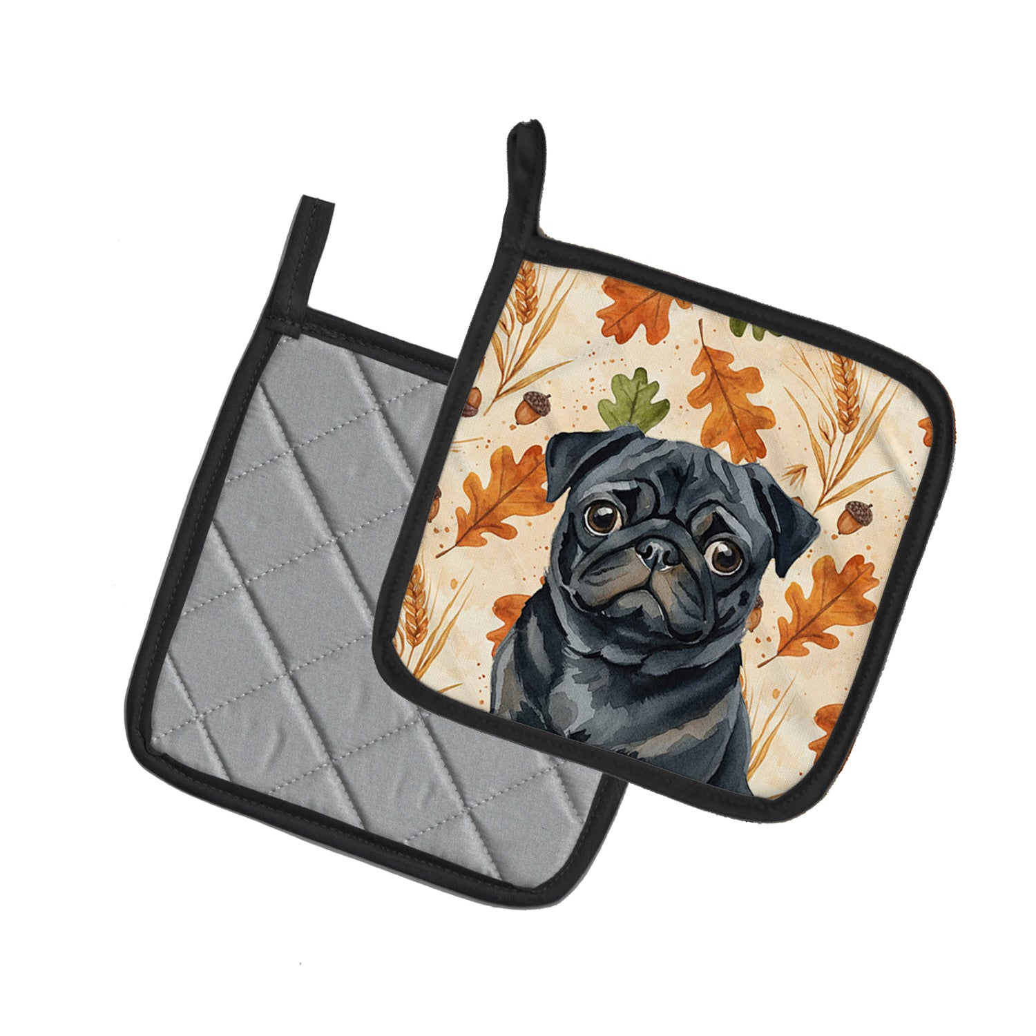Caroline's Treasures Black Pug Heirloom Fall Pair of Pot Holders