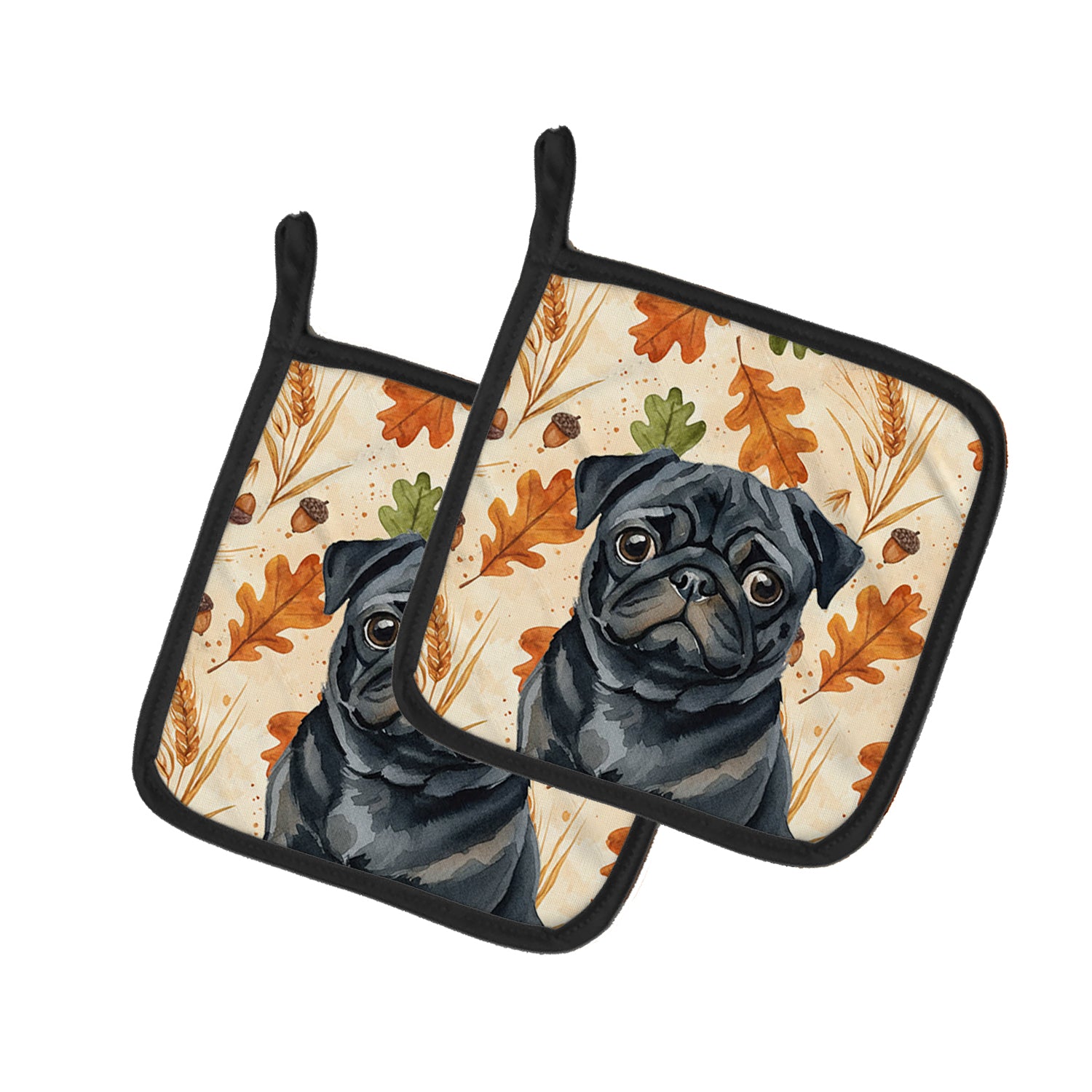 Caroline's Treasures Black Pug Heirloom Fall Pair of Pot Holders