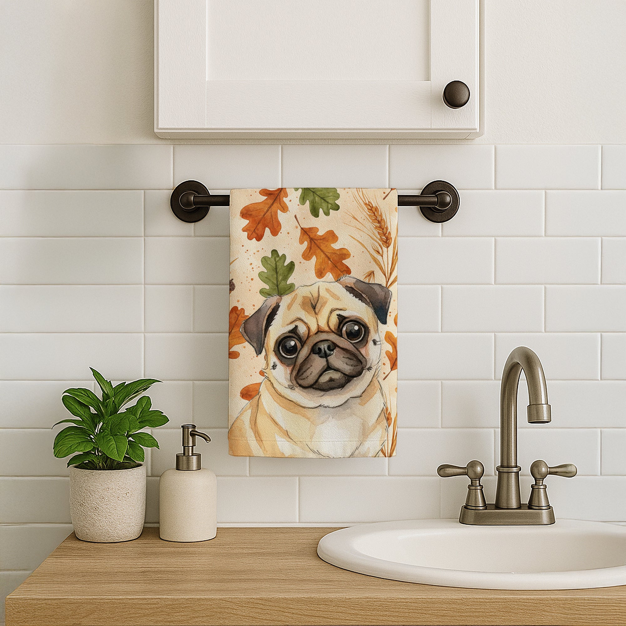 Caroline's Treasures Fawn Pug Heirloom Fall Kitchen Towel