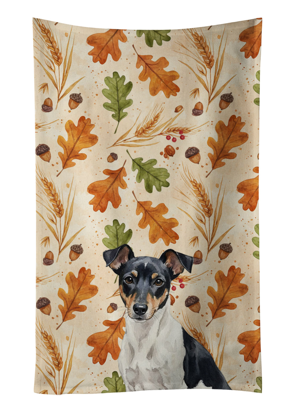 Caroline's Treasures Black and White Rat Terrier Heirloom Fall Kitchen Towel