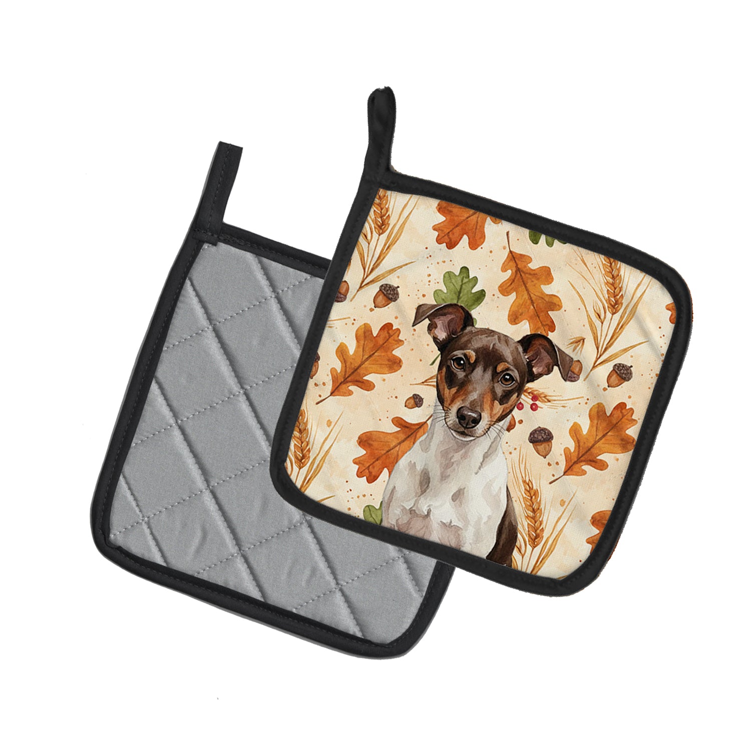Caroline's Treasures Chocolate and White Rat Terrier Heirloom Fall Pair of Pot Holders