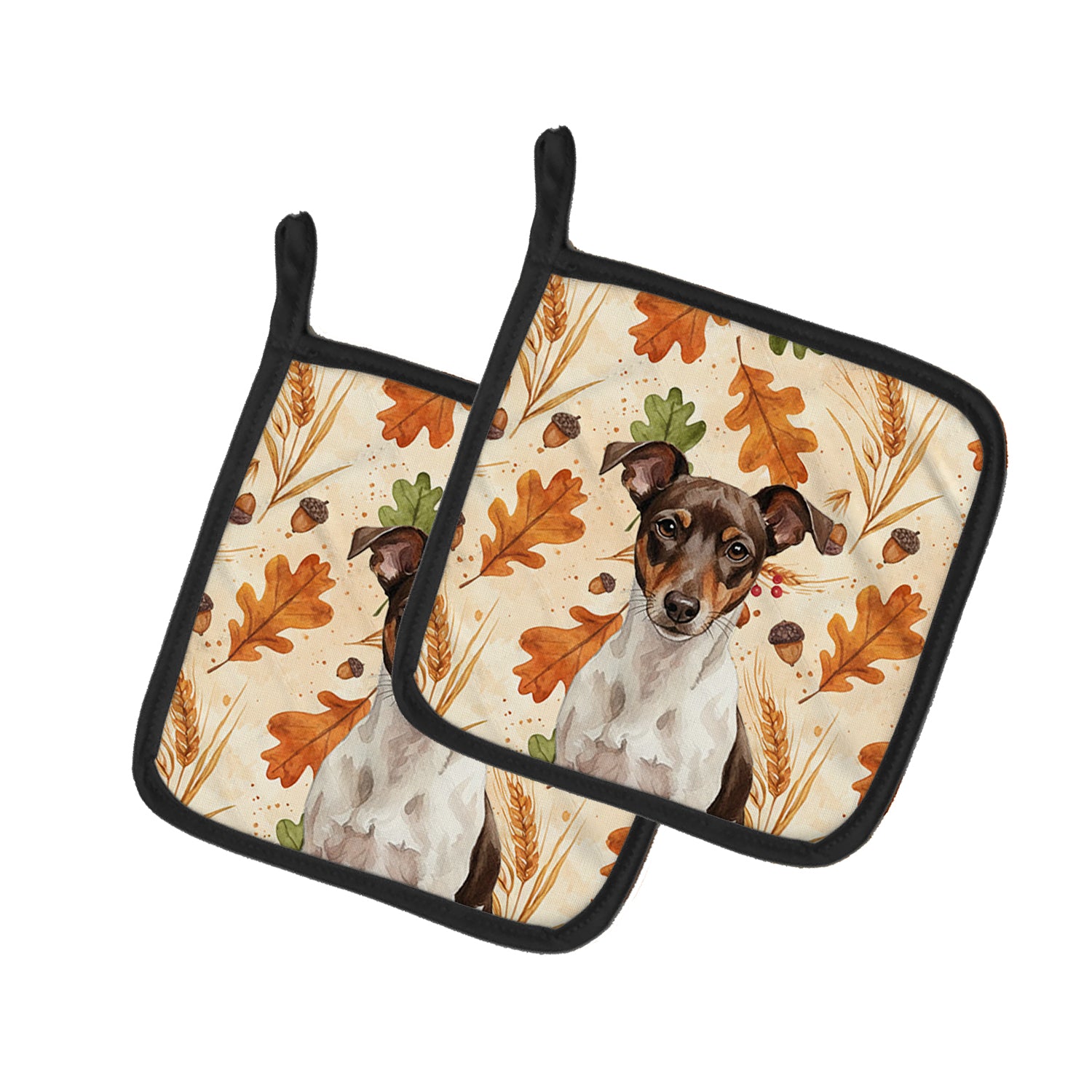 Caroline's Treasures Chocolate and White Rat Terrier Heirloom Fall Pair of Pot Holders