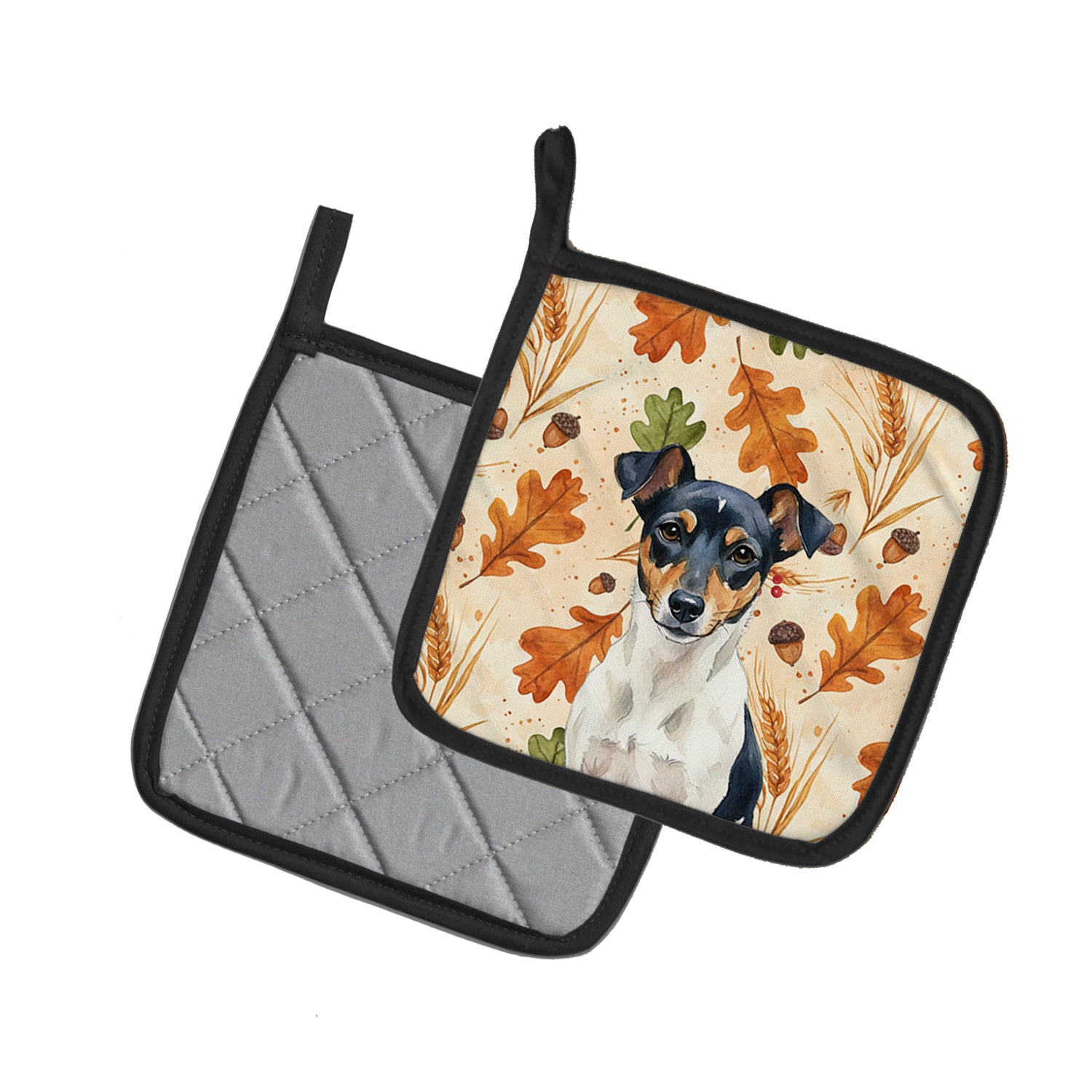 Caroline's Treasures Tricolor Rat Terrier Heirloom Fall Pair of Pot Holders