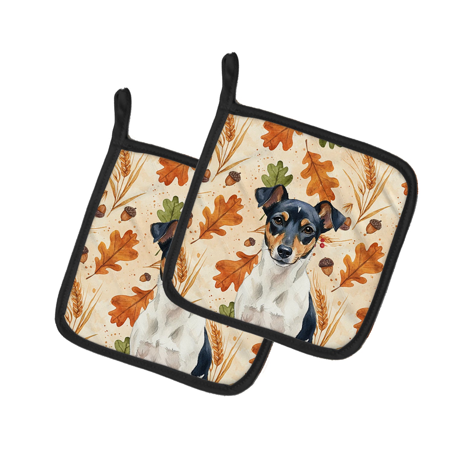 Caroline's Treasures Tricolor Rat Terrier Heirloom Fall Pair of Pot Holders