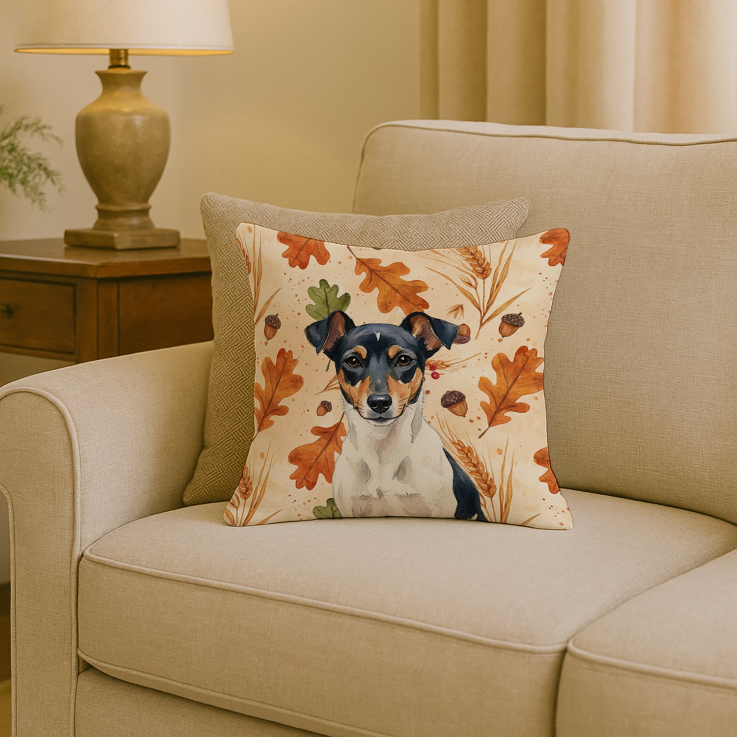 Caroline's Treasures Tricolor Rat Terrier Heirloom Fall Throw Pillow