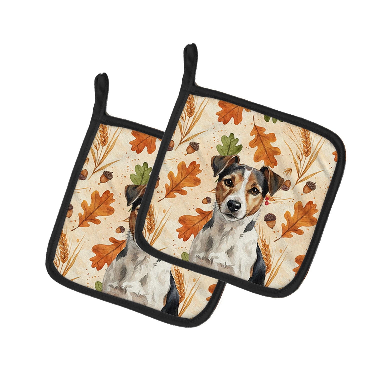 Caroline's Treasures Tricolor Russell Terrier Heirloom Fall Pair of Pot Holders