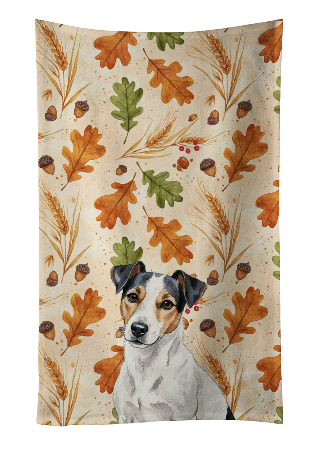 Caroline's Treasures White with Black Markings Russell Terrier Heirloom Fall Kitchen Towel