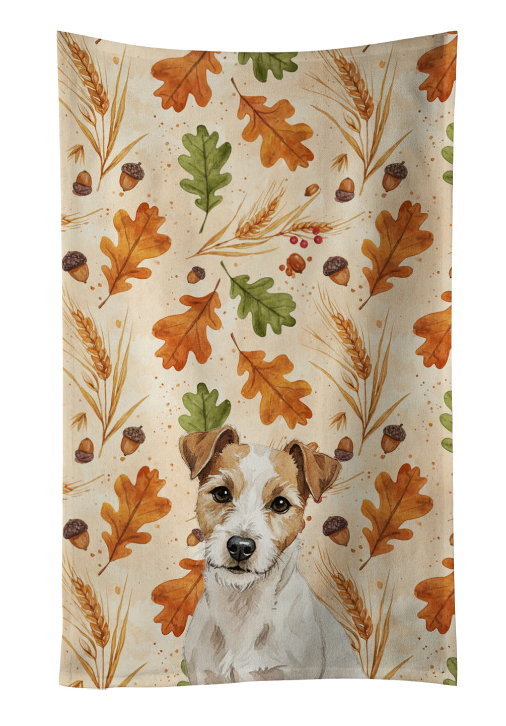 Caroline's Treasures White with Tan Markings Russell Terrier Heirloom Fall Kitchen Towel