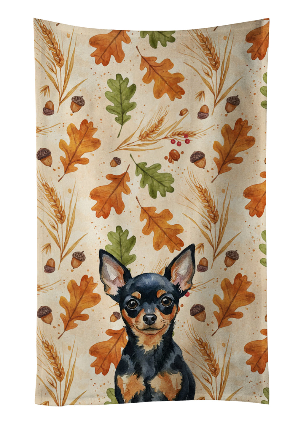Caroline's Treasures Black and Tan Russian Toy Heirloom Fall Kitchen Towel