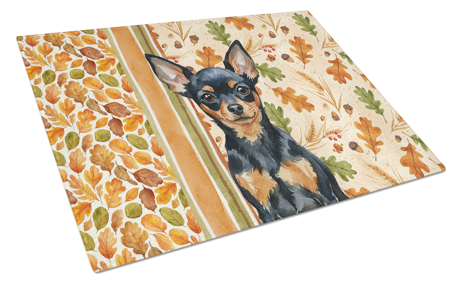 Caroline's Treasures Black and Tan Russian Toy Heirloom Fall Glass Cutting Board