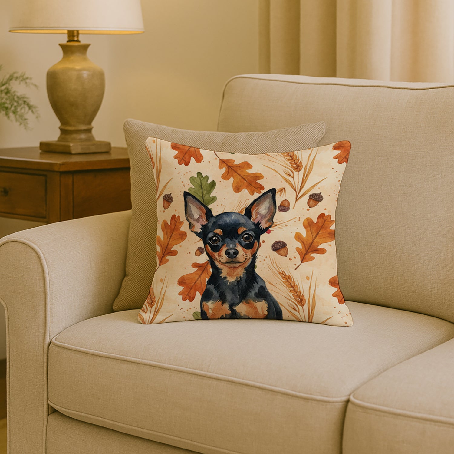 Caroline's Treasures Black and Tan Russian Toy Heirloom Fall Throw Pillow