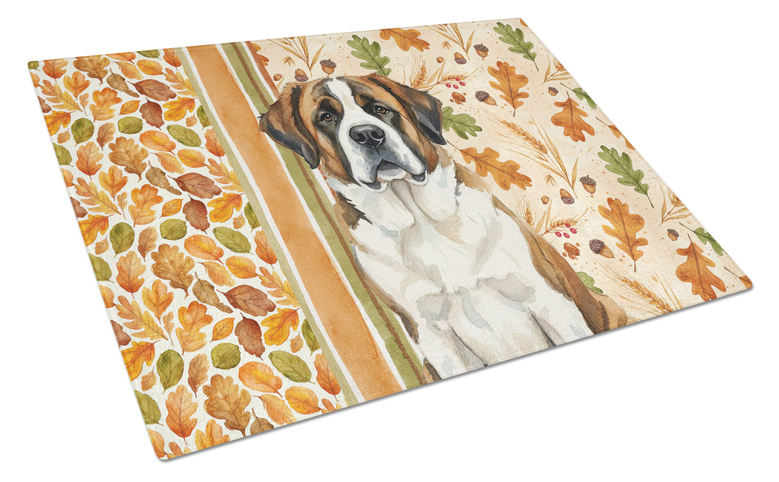 Caroline's Treasures Brindle and White Saint Bernard Heirloom Fall Glass Cutting Board