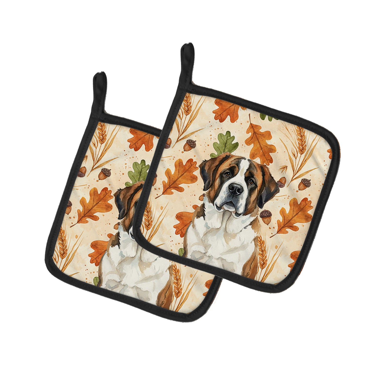 Caroline's Treasures Brindle and White Saint Bernard Heirloom Fall Pair of Pot Holders