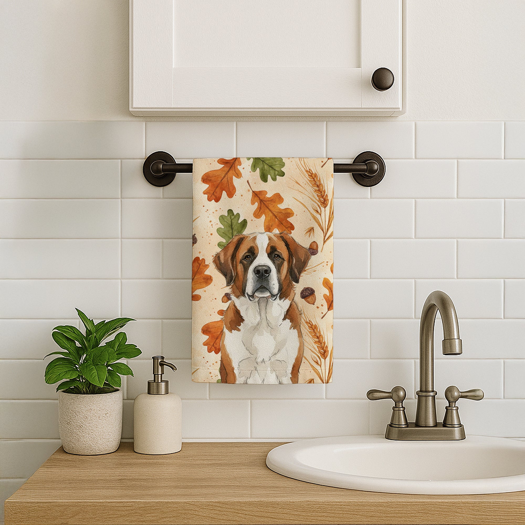 Caroline's Treasures Brown and White Saint Bernard Heirloom Fall Kitchen Towel