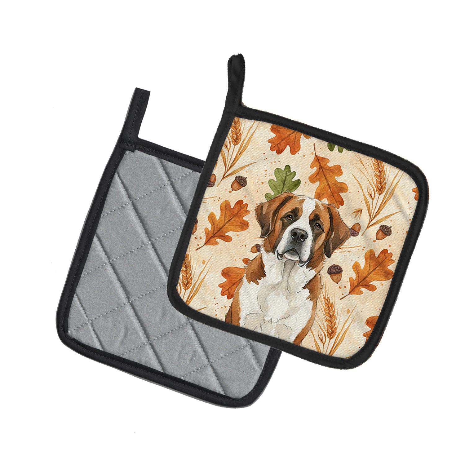 Caroline's Treasures Brown and White Saint Bernard Heirloom Fall Pair of Pot Holders