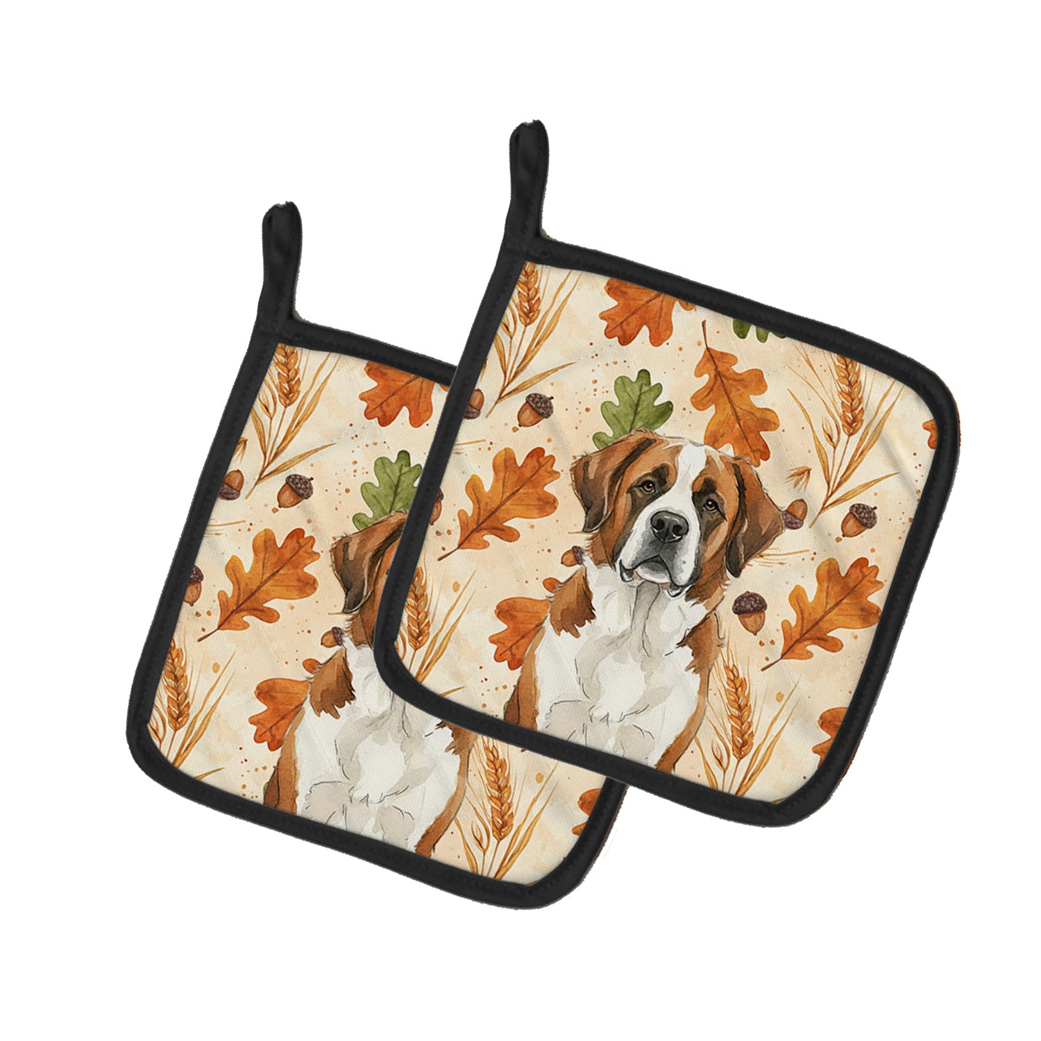 Caroline's Treasures Brown and White Saint Bernard Heirloom Fall Pair of Pot Holders