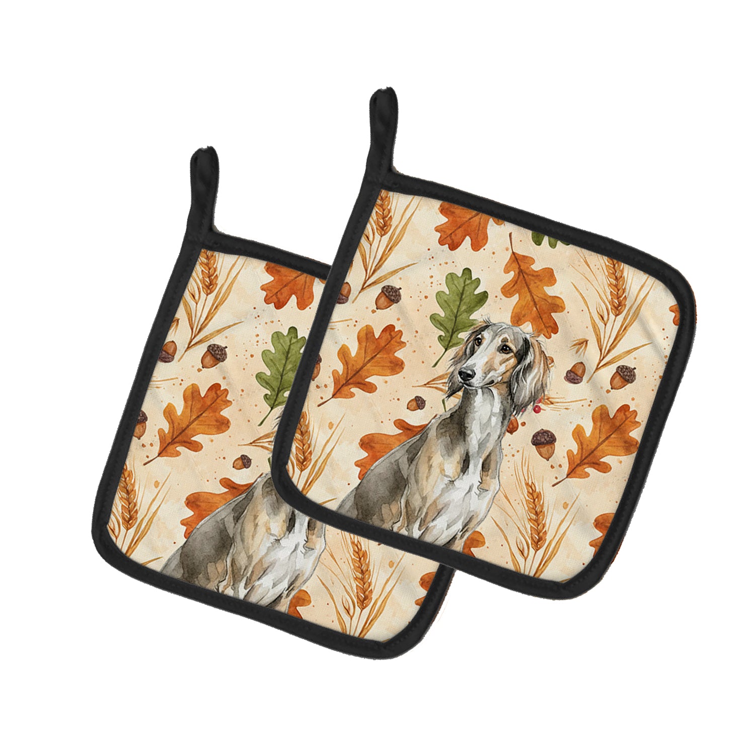 Caroline's Treasures Grizzle Saluki Heirloom Fall Pair of Pot Holders