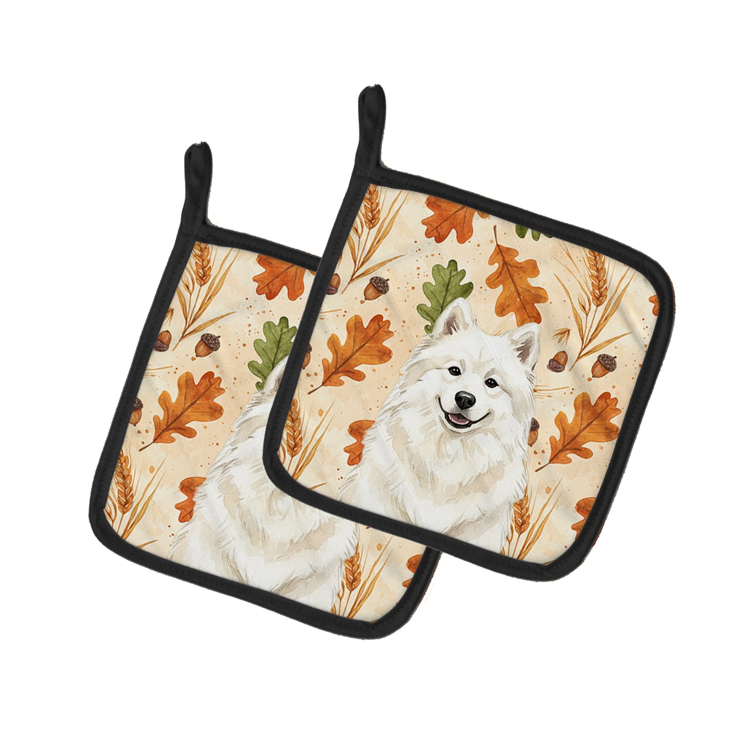 Caroline's Treasures Cream Samoyed Heirloom Fall Pair of Pot Holders