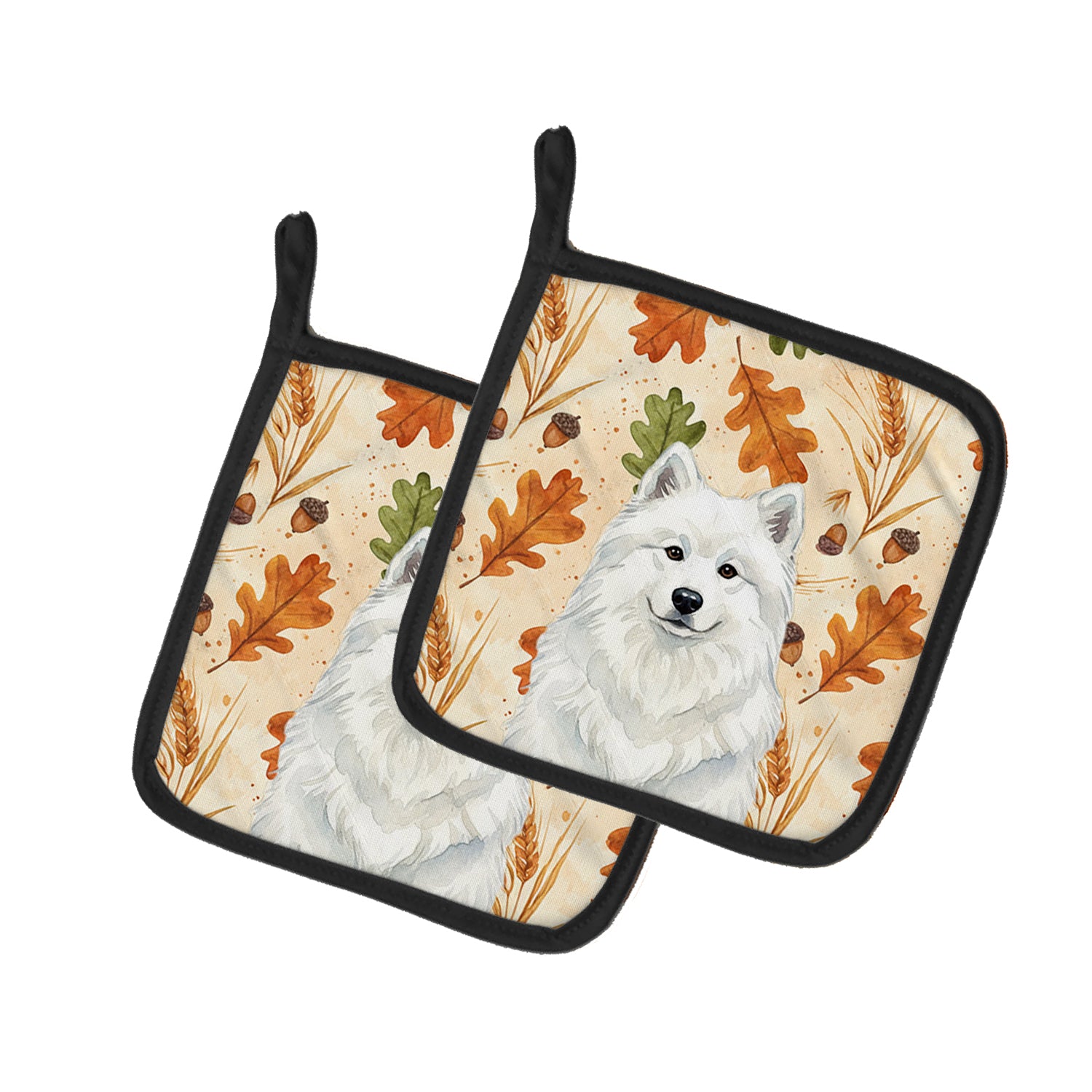 Caroline's Treasures White Samoyed Heirloom Fall Pair of Pot Holders