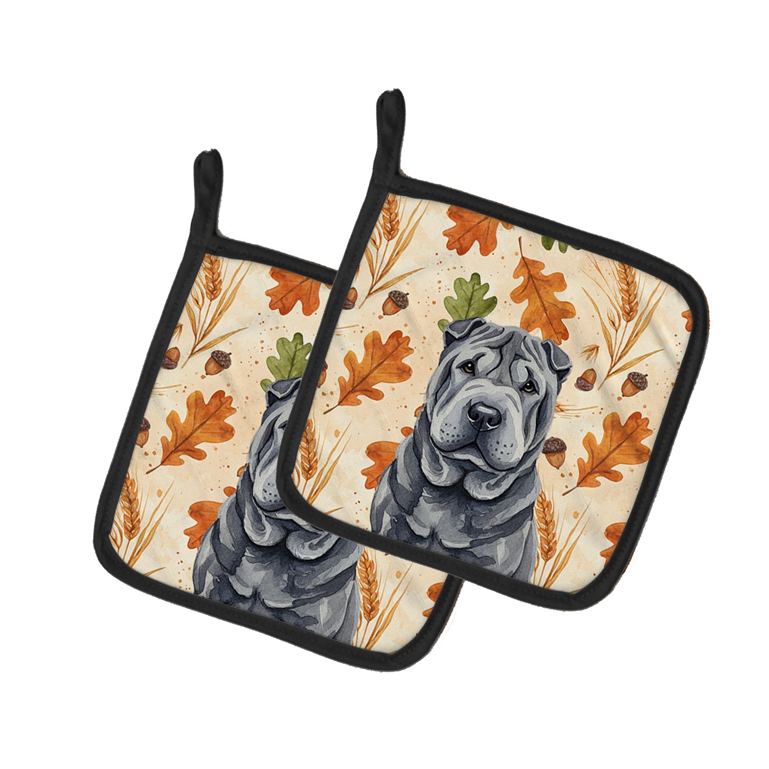 Caroline's Treasures Black Shar Pei Heirloom Fall Pair of Pot Holders