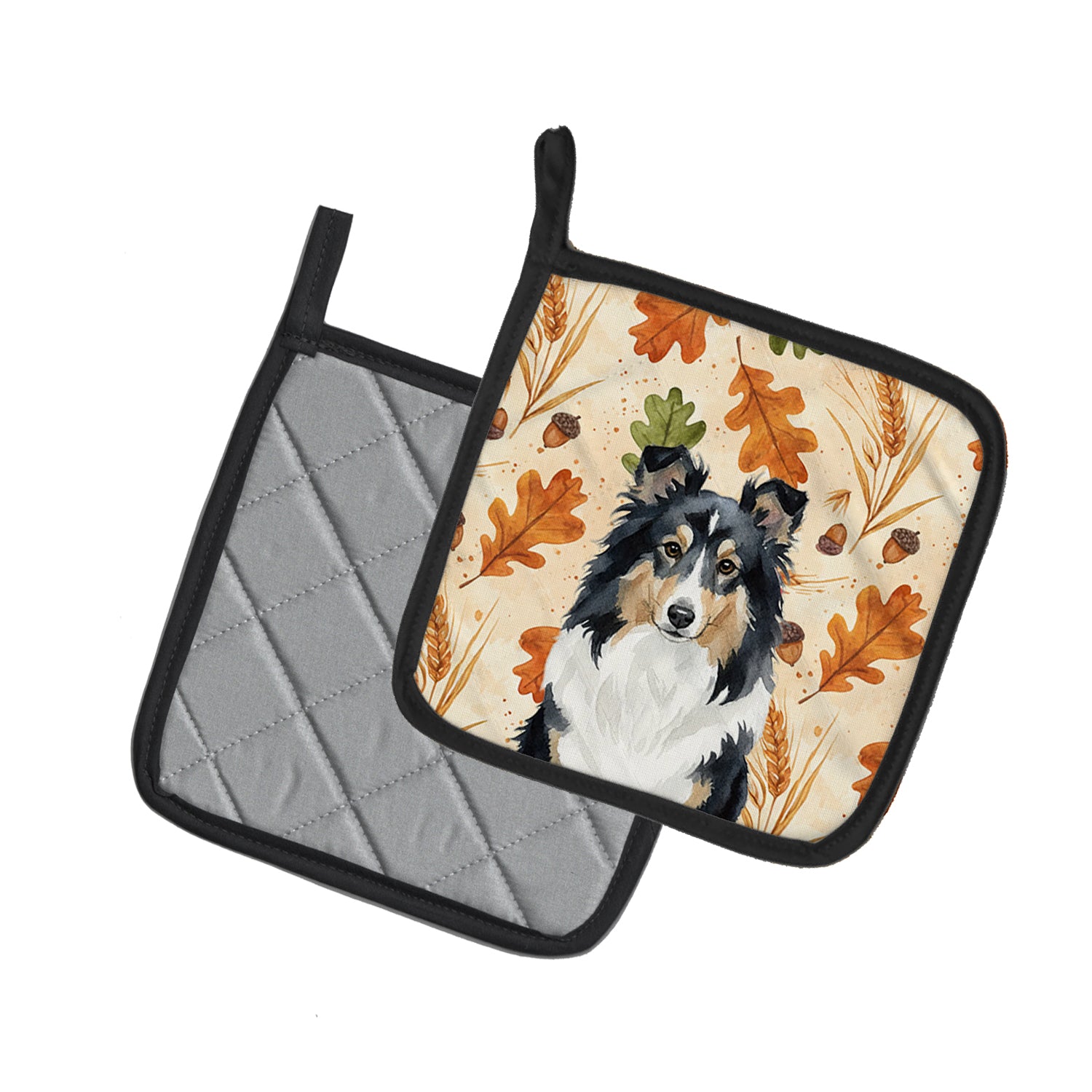 Caroline's Treasures Tricolor Sheltie Heirloom Fall Pair of Pot Holders