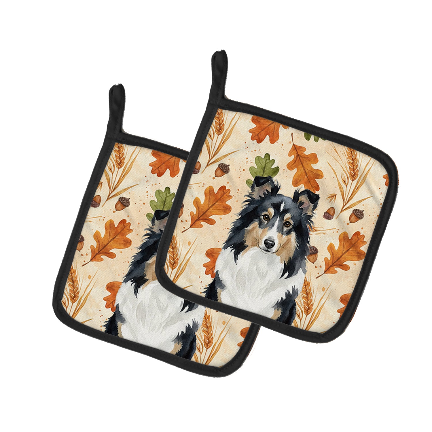 Caroline's Treasures Tricolor Sheltie Heirloom Fall Pair of Pot Holders