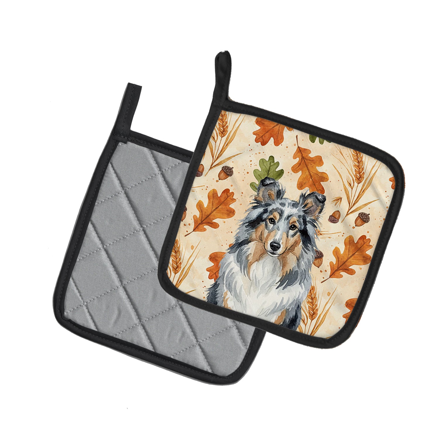 Caroline's Treasures Blue Merle Sheltie Heirloom Fall Pair of Pot Holders