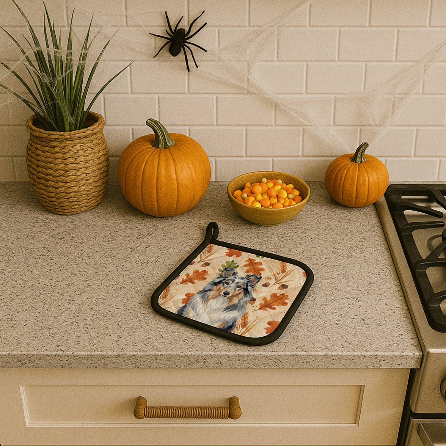 Caroline's Treasures Blue Merle Sheltie Heirloom Fall Pair of Pot Holders