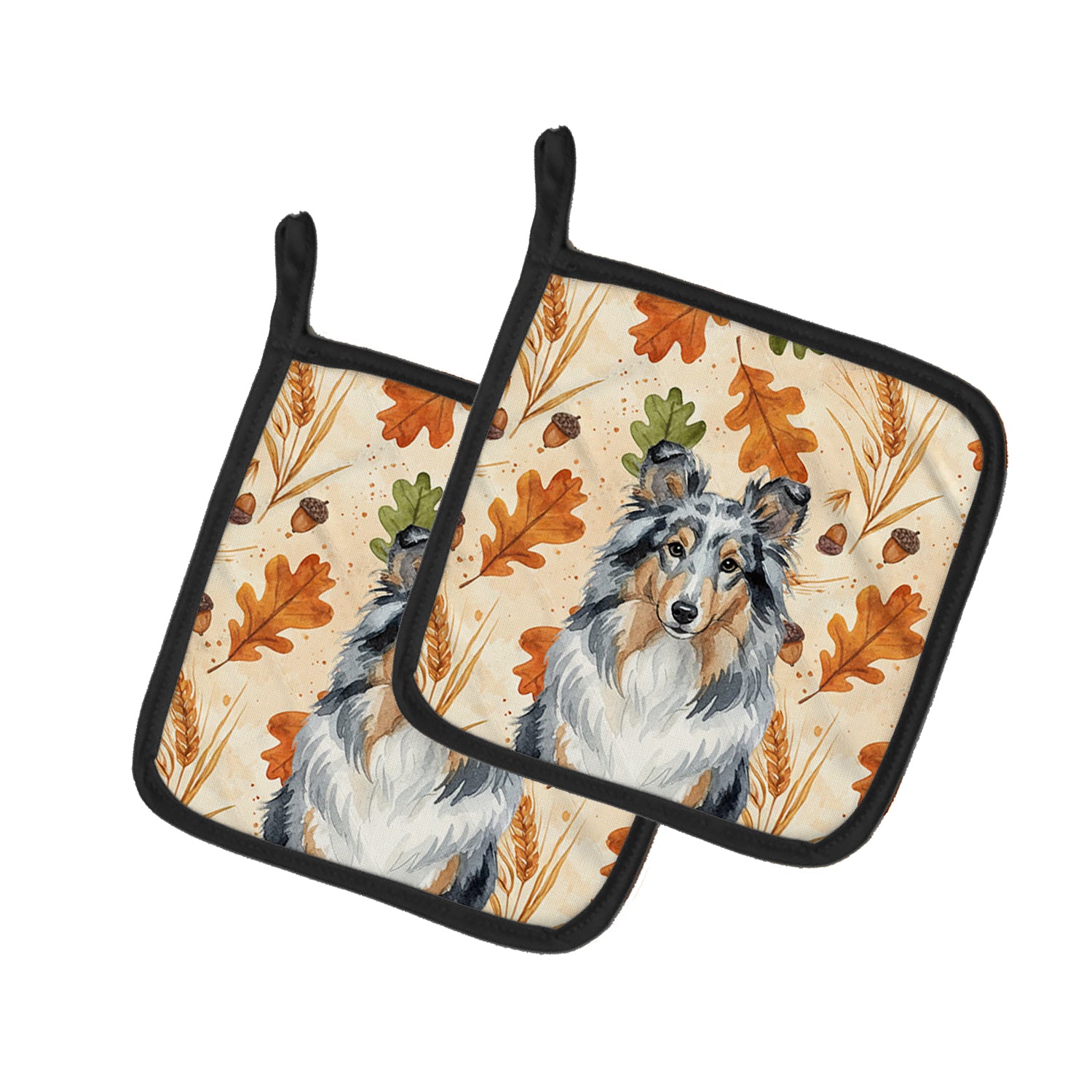 Caroline's Treasures Blue Merle Sheltie Heirloom Fall Pair of Pot Holders