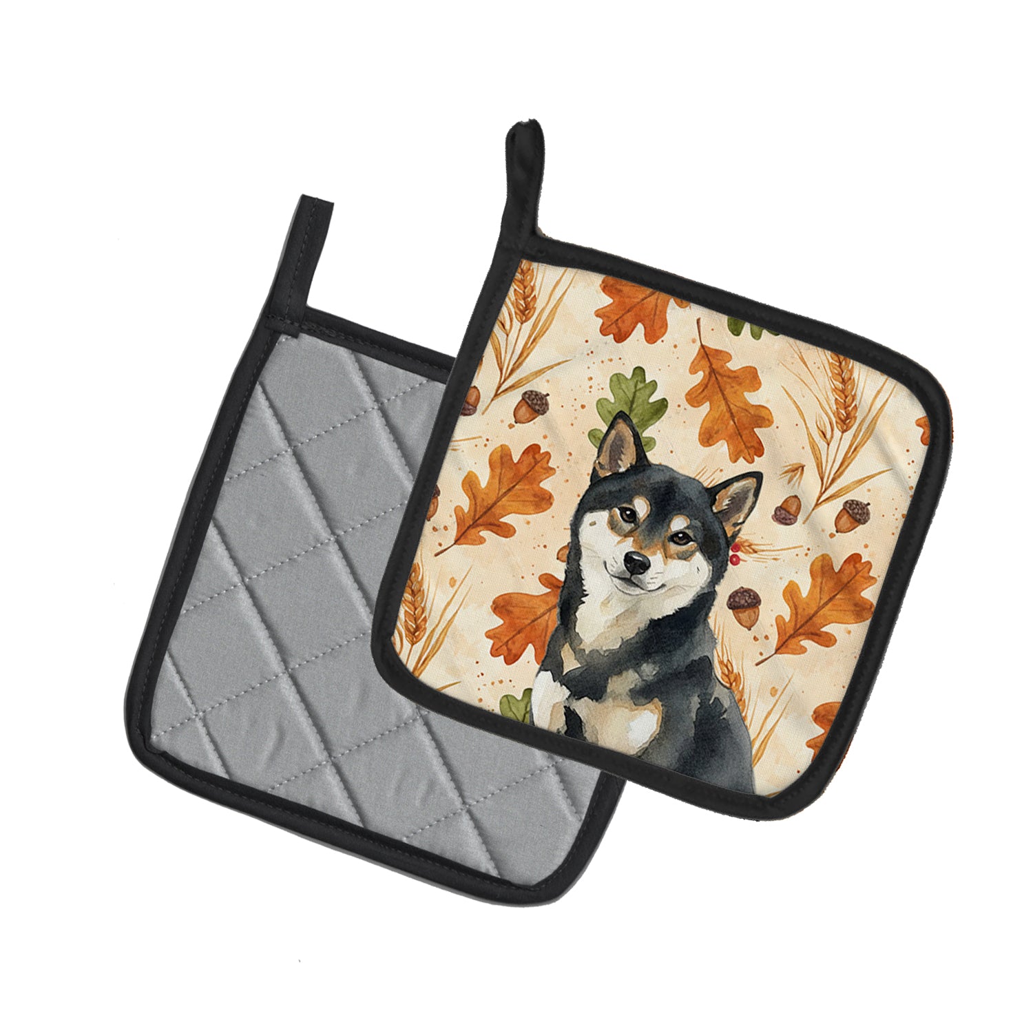 Caroline's Treasures Black and Tan Shiba Inu Heirloom Fall Pair of Pot Holders