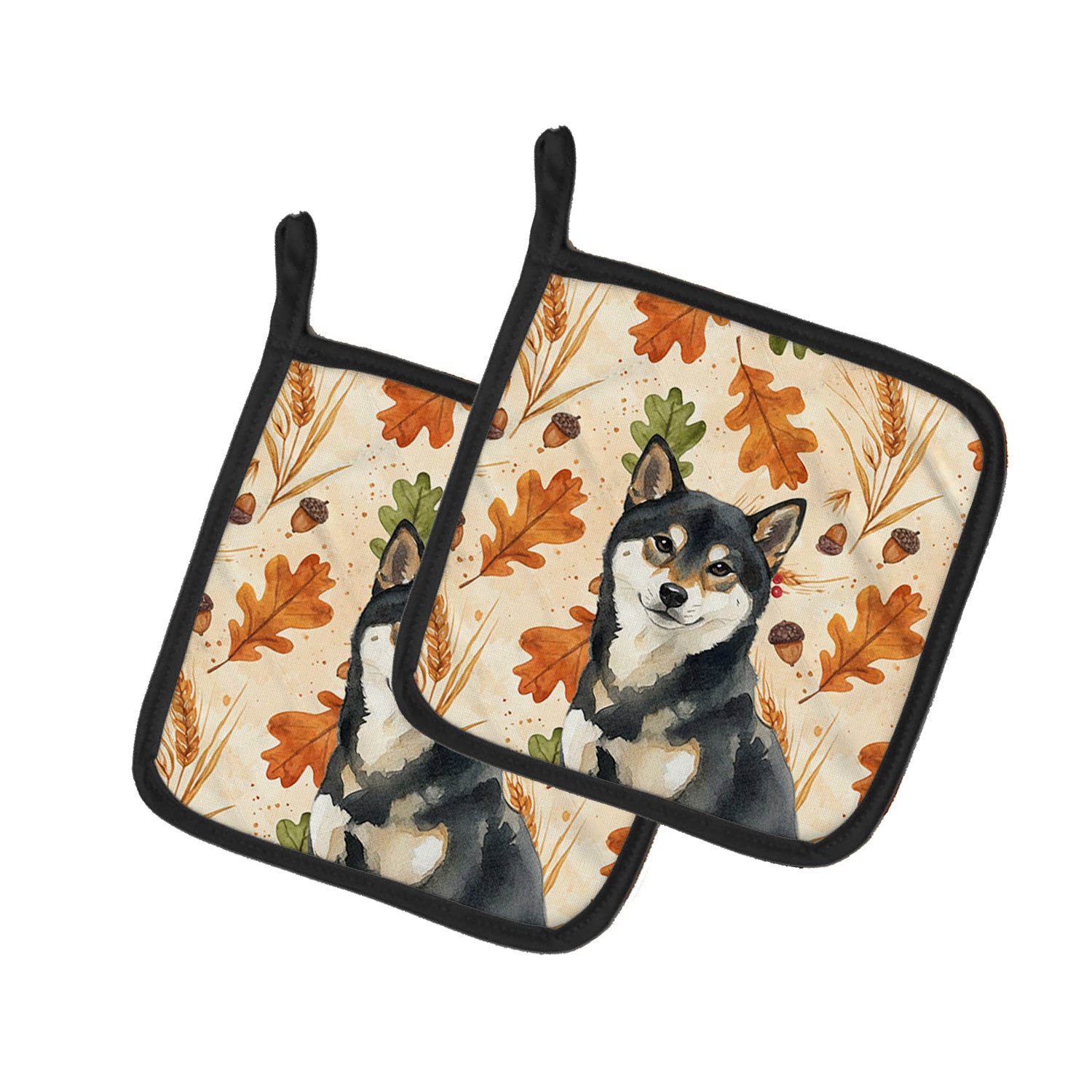 Caroline's Treasures Black and Tan Shiba Inu Heirloom Fall Pair of Pot Holders