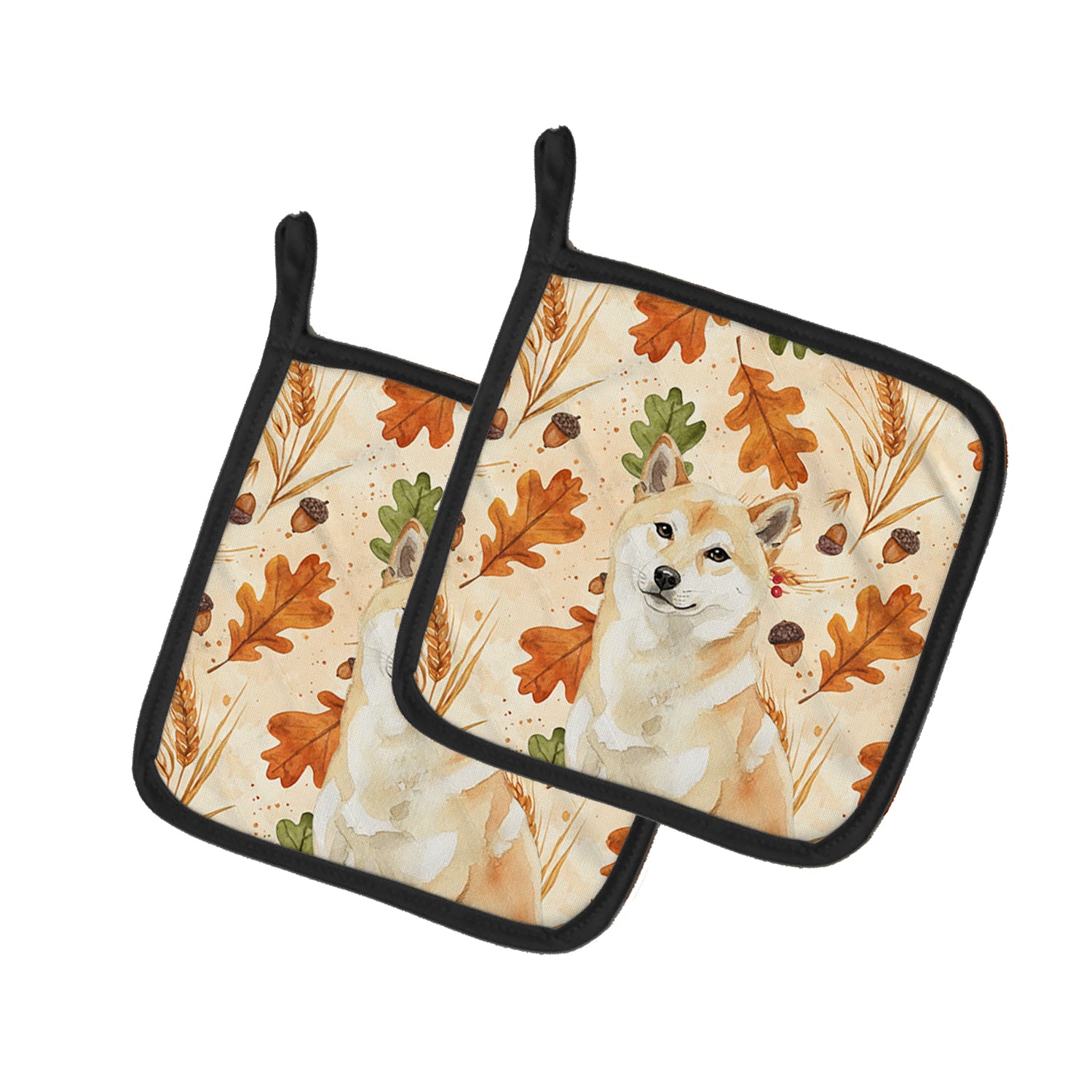 Caroline's Treasures Cream Shiba Inu Heirloom Fall Pair of Pot Holders